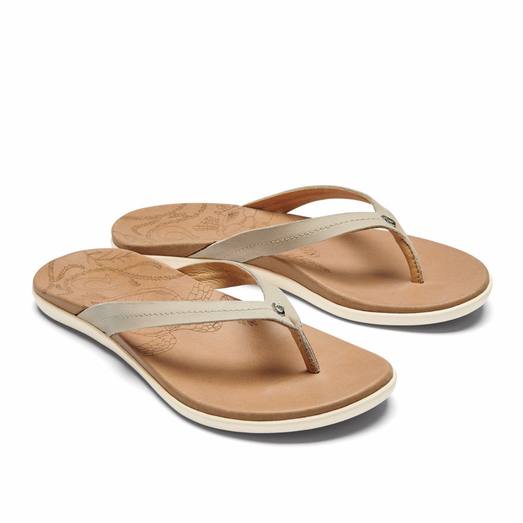 Olukai Women's Honu Flip Flop - Tapa / Golden Sand US423-869